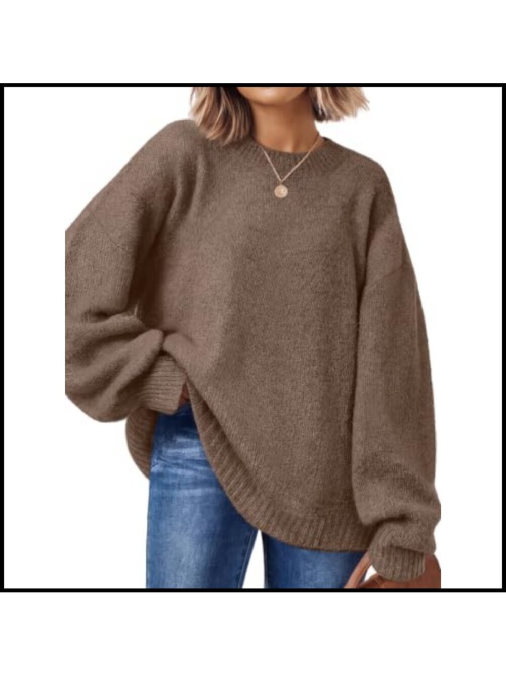 Oversized Crewneck Pullover Sweater Long Sleeve Knit Tunic